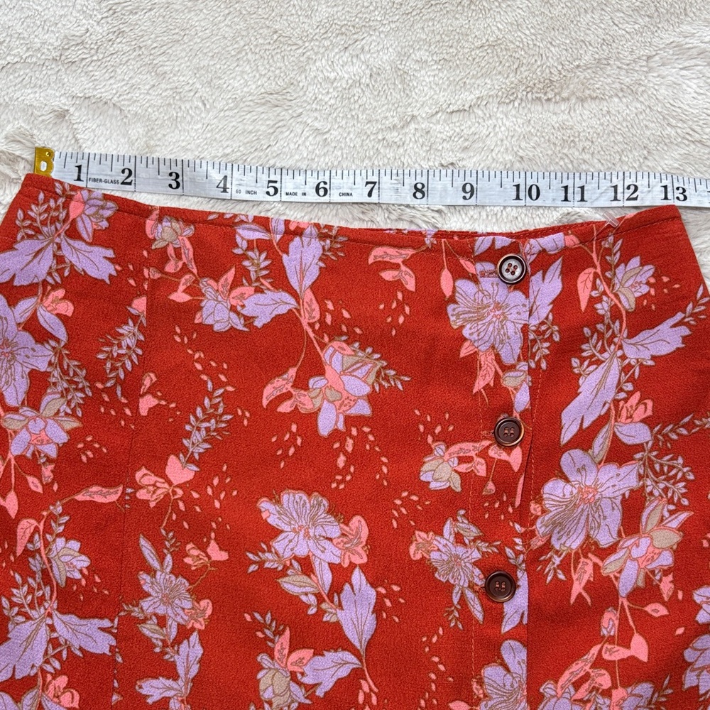 Free People Floral Split Midi Skirt Red – Size 0 - Picture 5 of 11